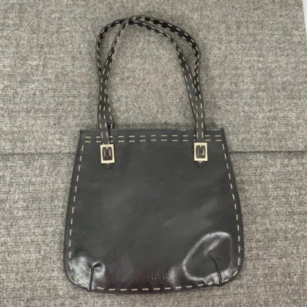 XOXO New York Shoulder Bag Purse Womens Medium Black Vinyl White Stitching